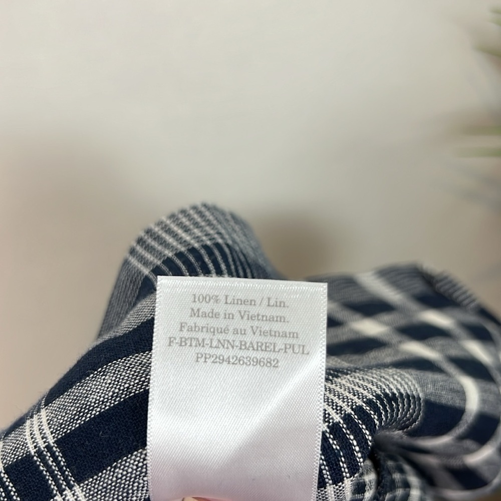 NWT Everlane The Linen Pull On Barrel Pants Navy Plaid Tie Front M High Waist - Picture 12 of 12